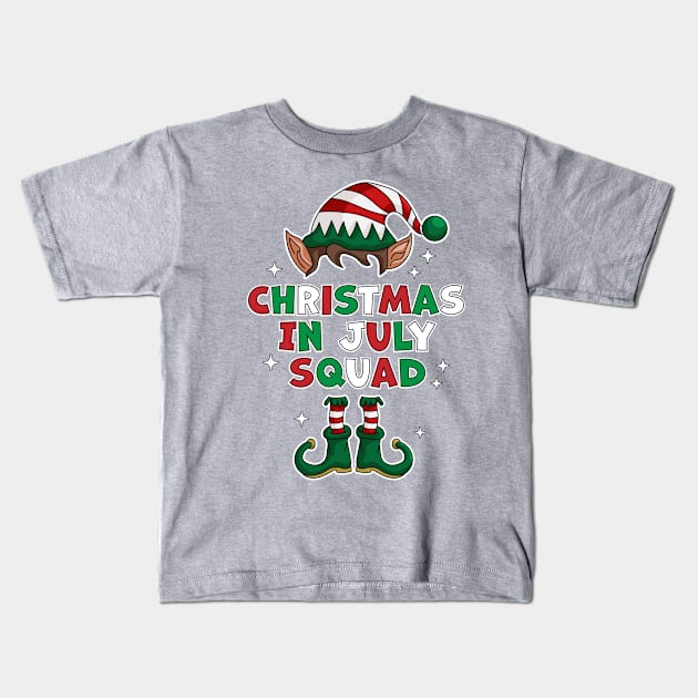 Christmas In July Squad Funny Summer Xmas Elf Kids T-Shirt by OrangeMonkeyArt